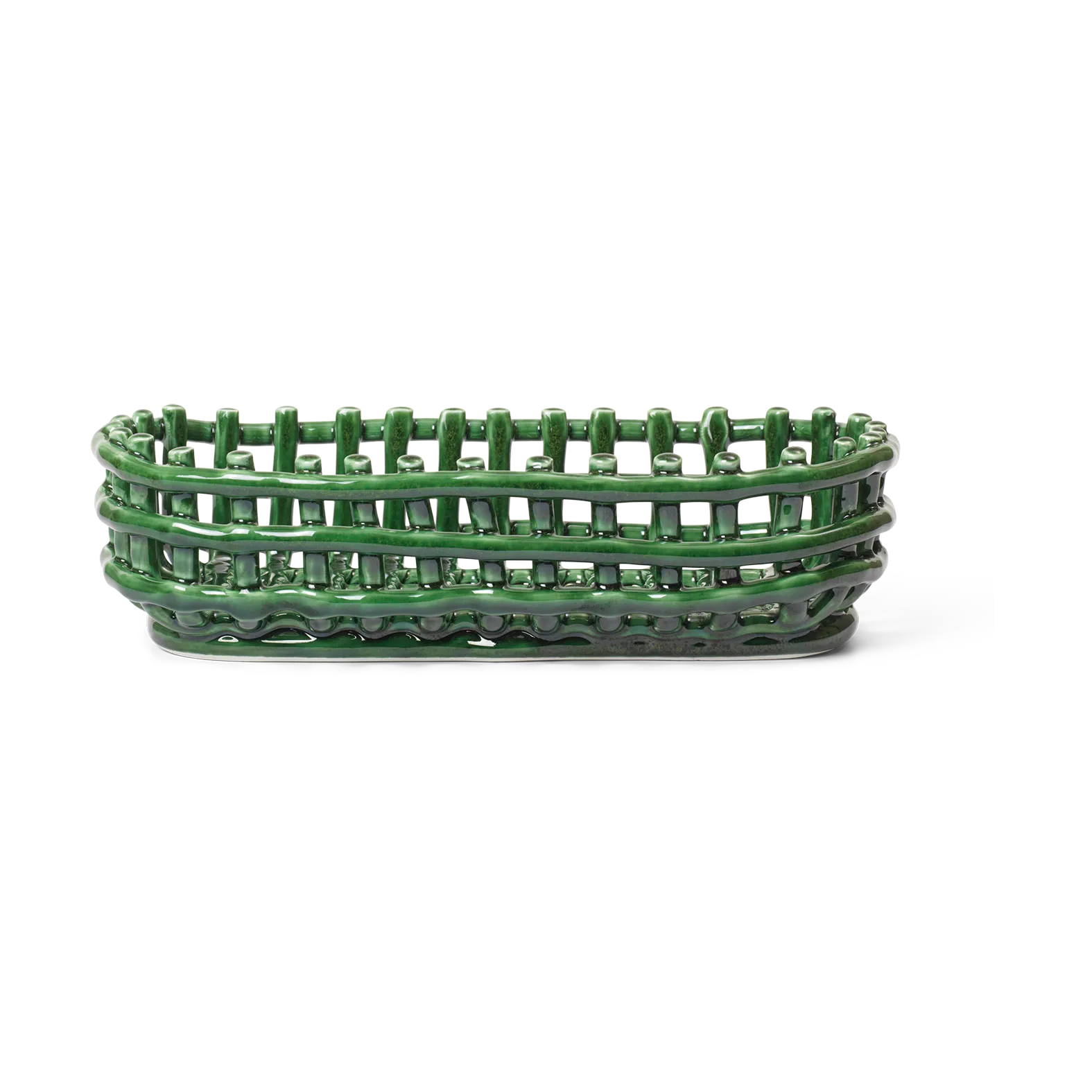 Ferm Living Ceramic flettet kurv oval 15x30 cm Emerald Green
