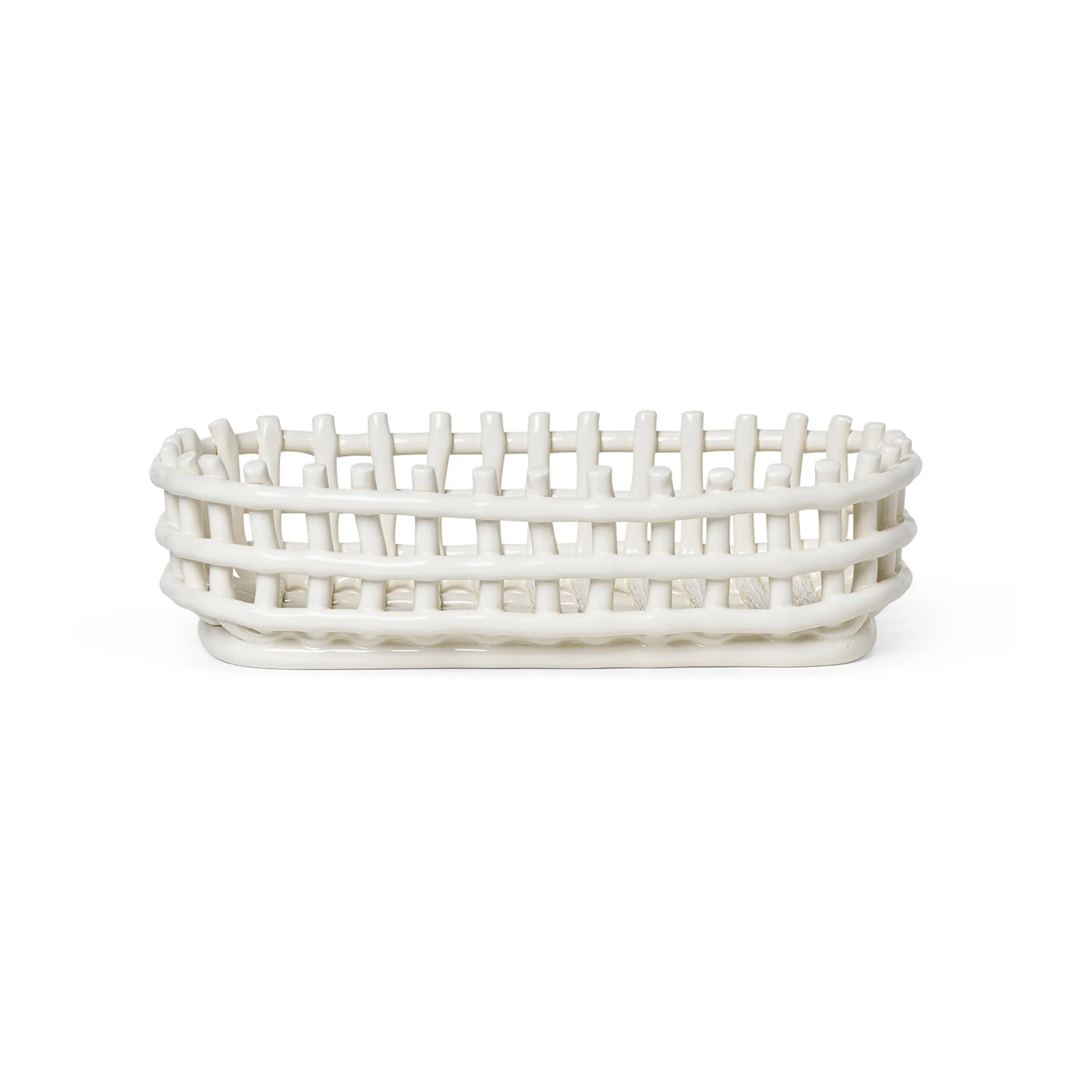 Ferm Living Ceramic flettet kurv oval 15x30 cm Offwhite