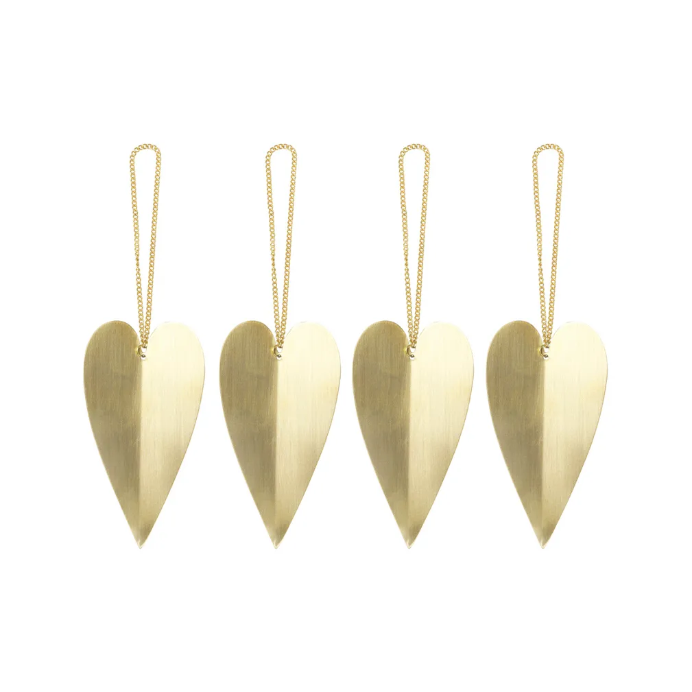 Ferm Living Décoration pour sapin de Noël Heart laiton Lot de 4