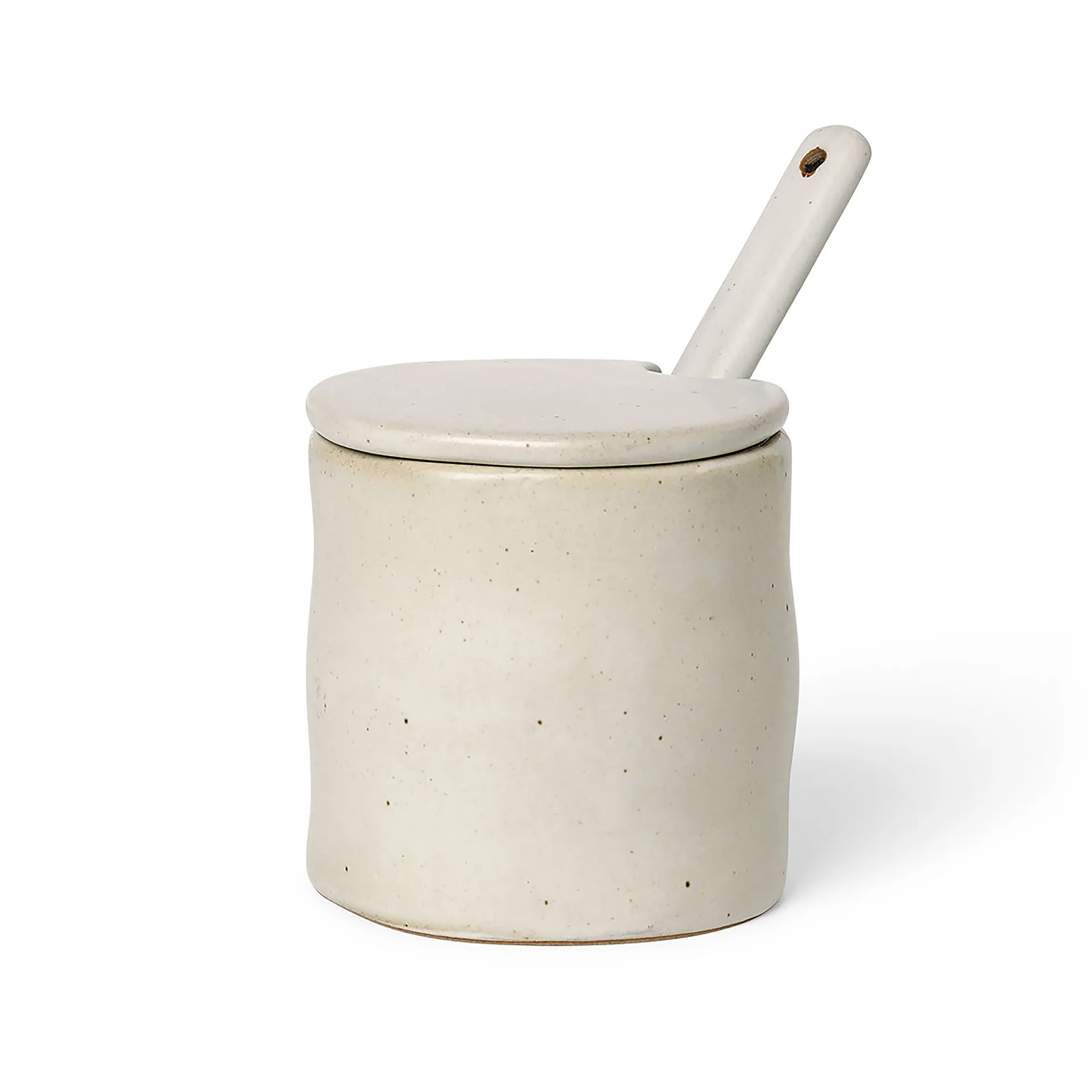 Ferm Living Flow syltekrukke med ske Offwhite speckle