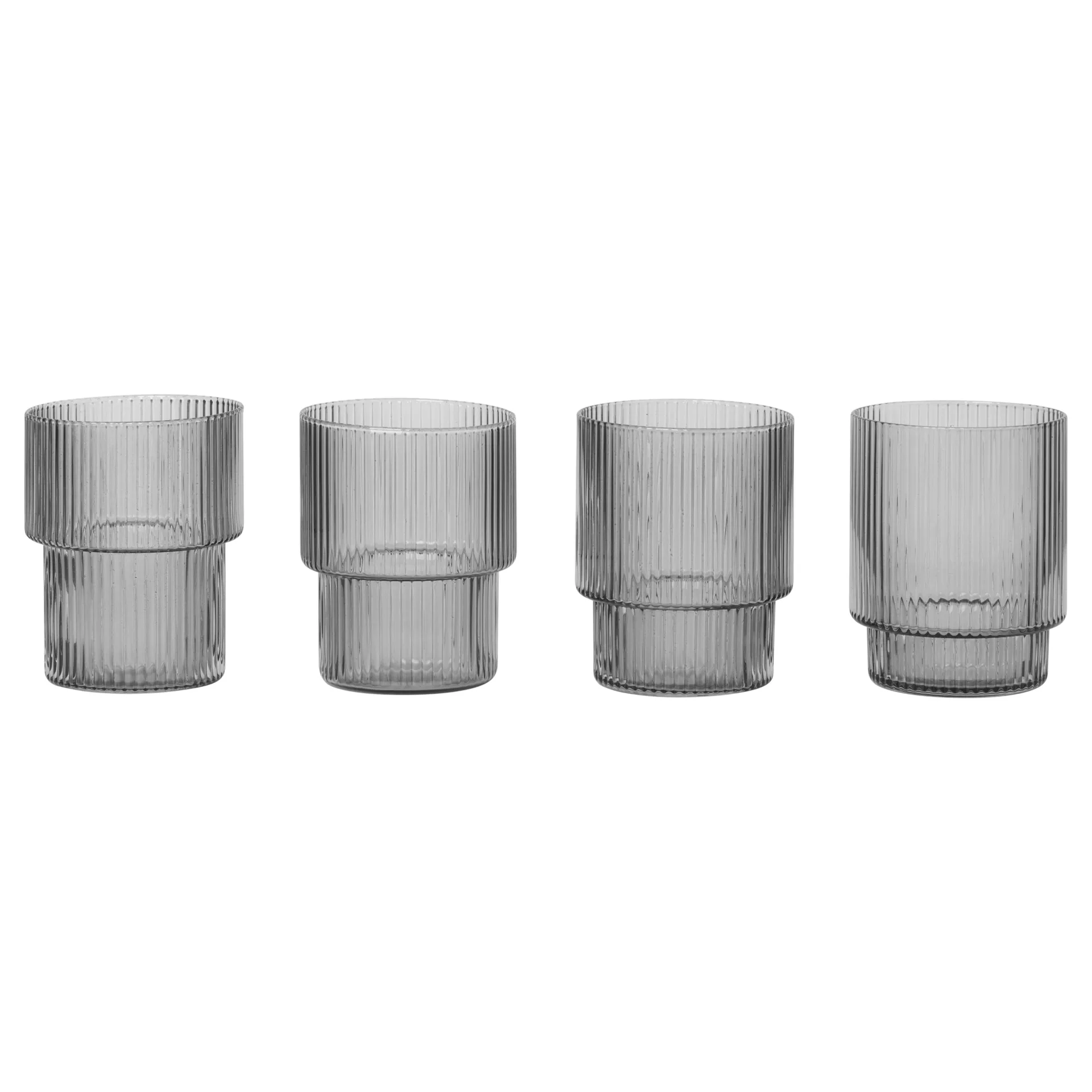 Ferm Living, Ripple Glas 4-pak - Smoked Grey