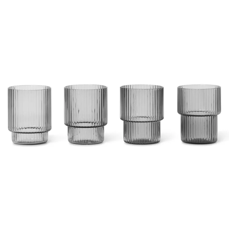 Ferm Living Ripple glas small 6 cl 4-pak Smoked grey