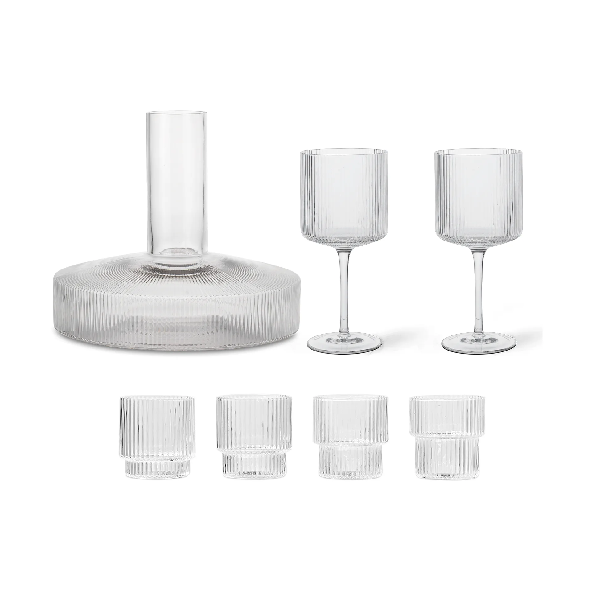 Ferm Living Ripple karaffel og glas 17 dele - Klar