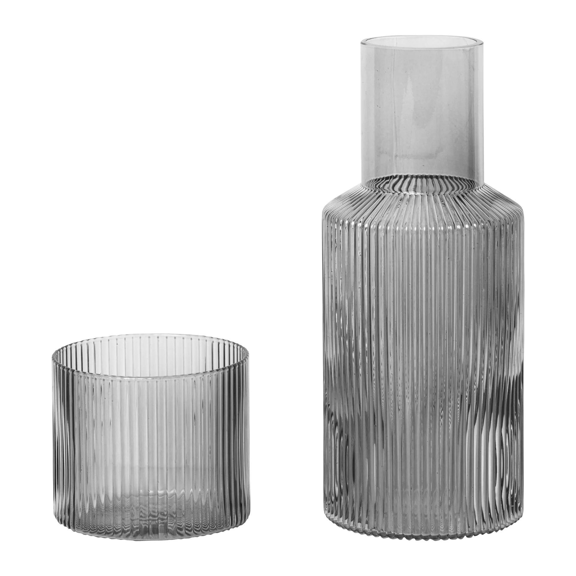 Ferm Living, Ripple Karaffel med glas - Smoked Grey
