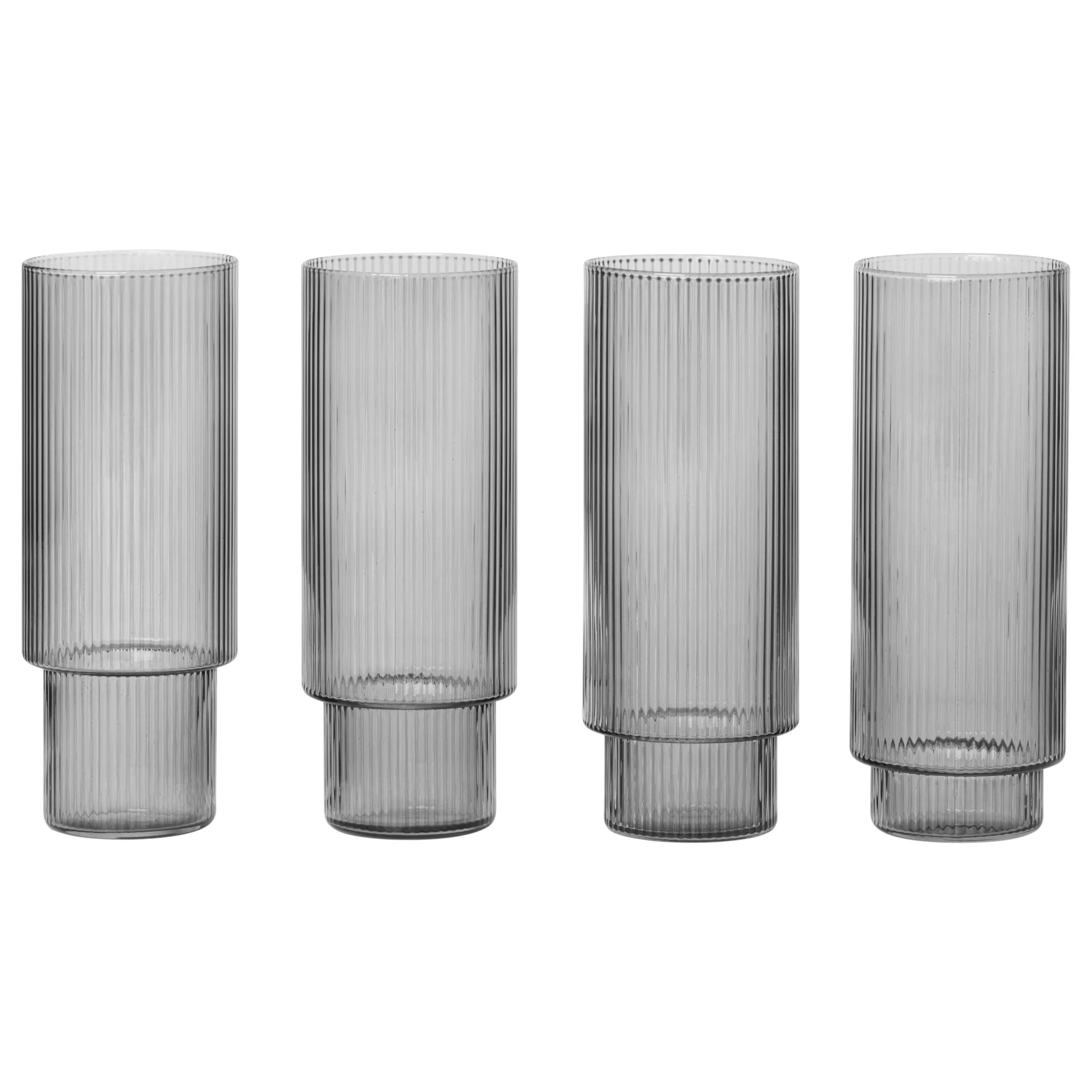 Ferm Living Ripple long drink-glas pakke med 4 smoked grey