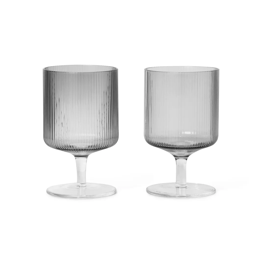 Ferm Living, Ripple Vinglas i 2-pak - Smoked Grey