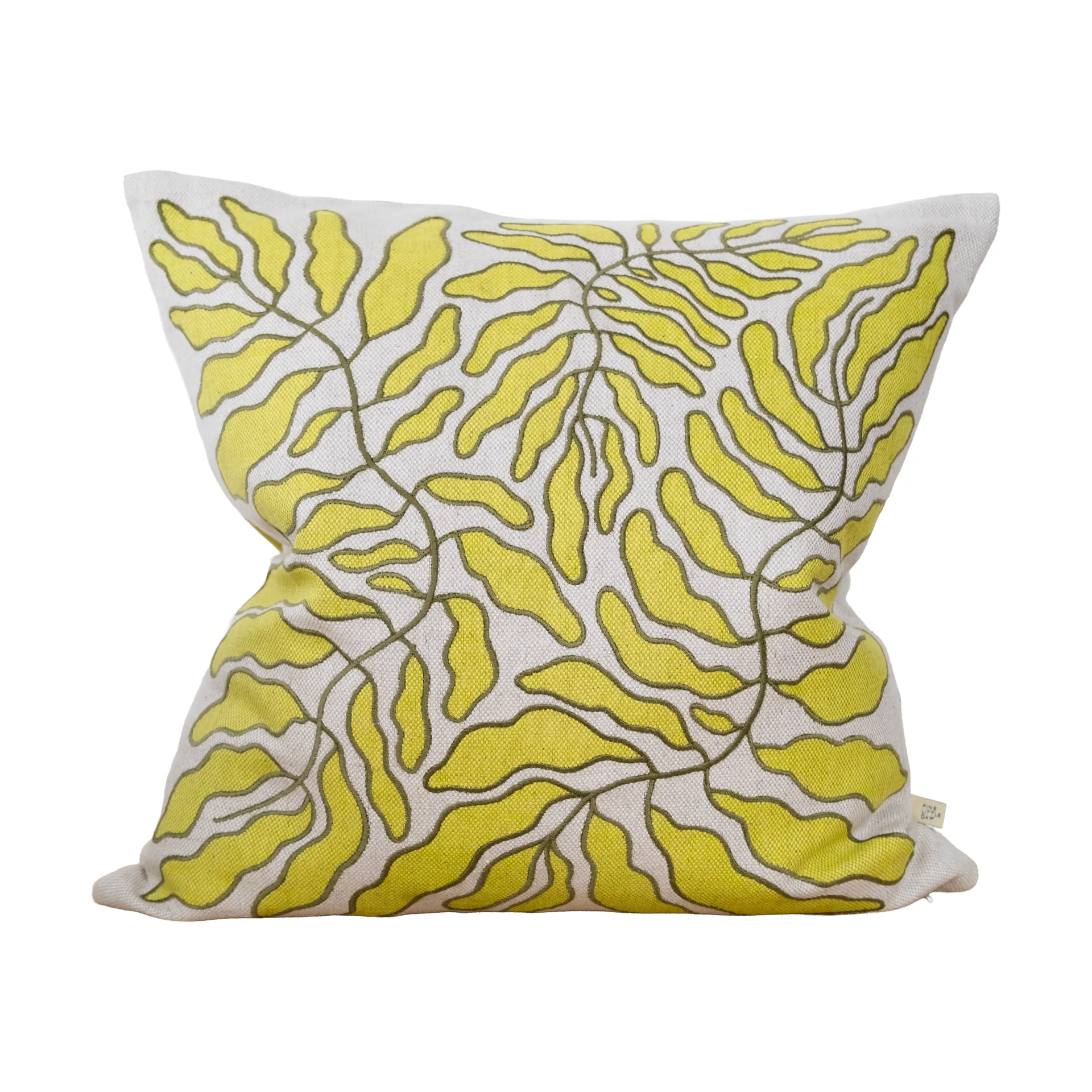 Fine Little Day Housse de coussin Leaves brodée cm Lime-nature
