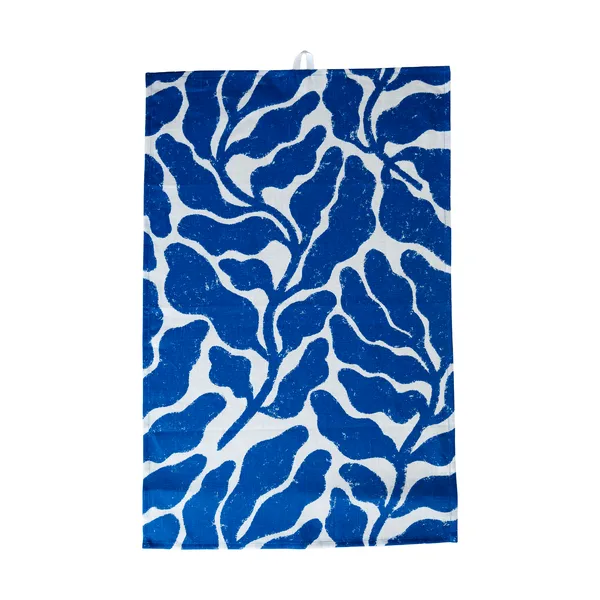 Leaves kökshandduk, Vit-blå, 47x70 cm