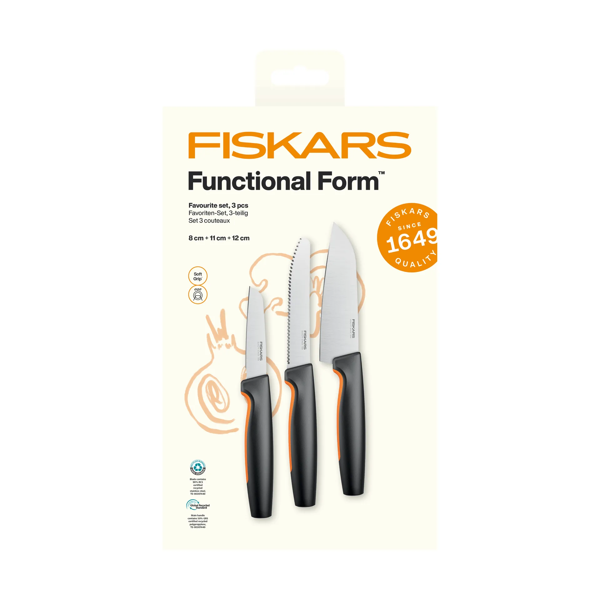 Fiskars Functional Form favoritknivset Rostfritt st&aring;l, 3 delar