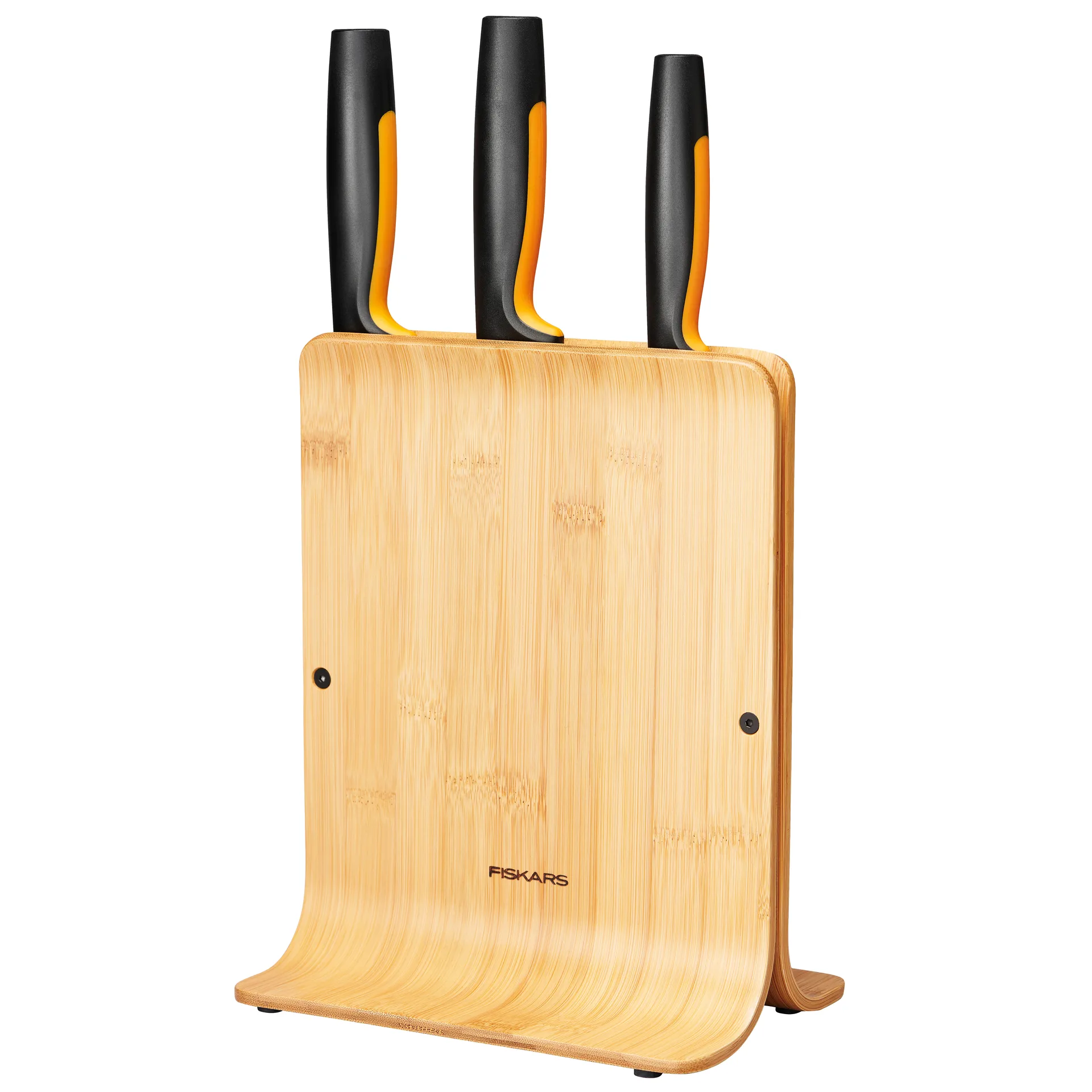 Fiskars Functional Form knivblokk i bambus med 3 kniver 4 deler