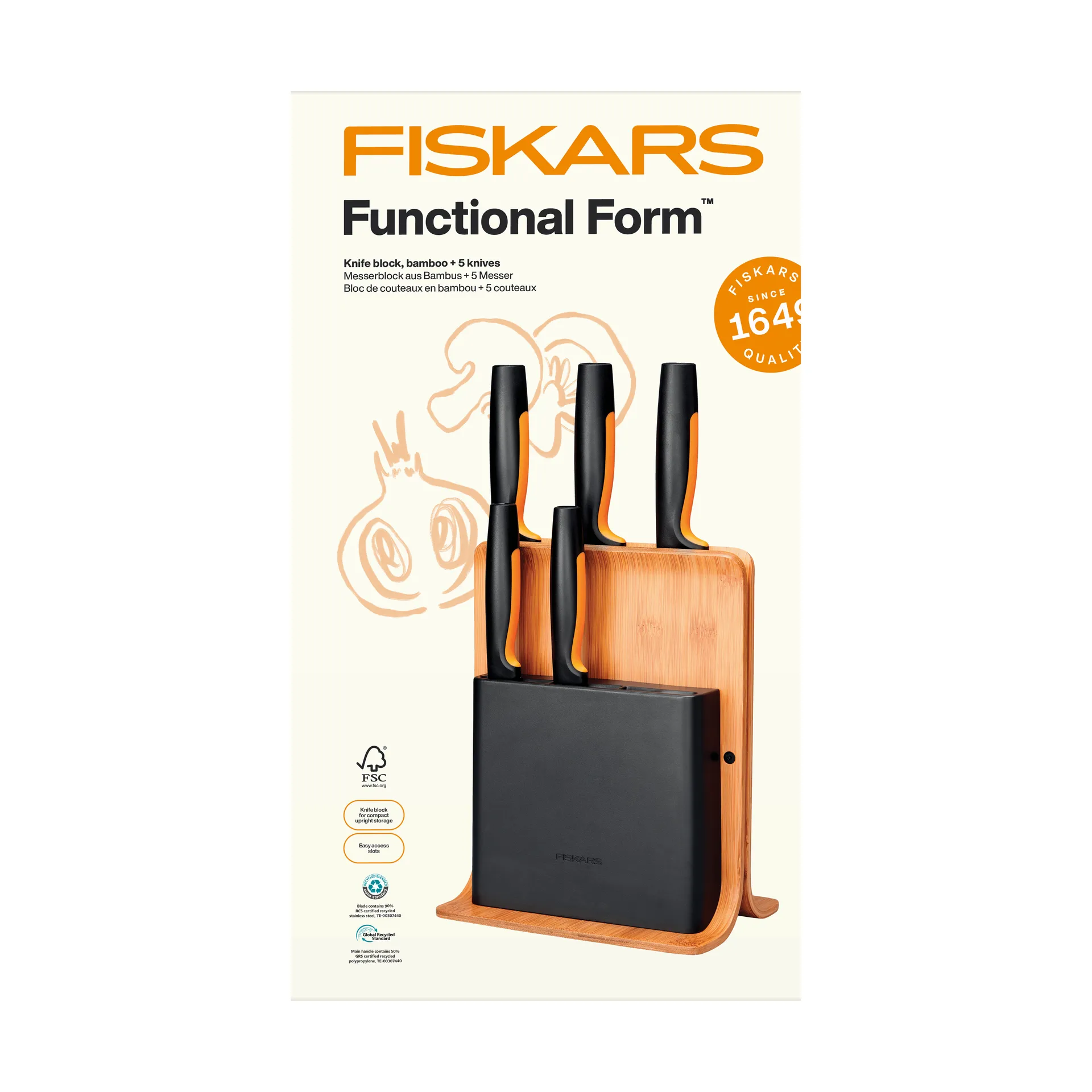 Fiskars Functional Form knivset med knivblock Bambu, 6 delar
