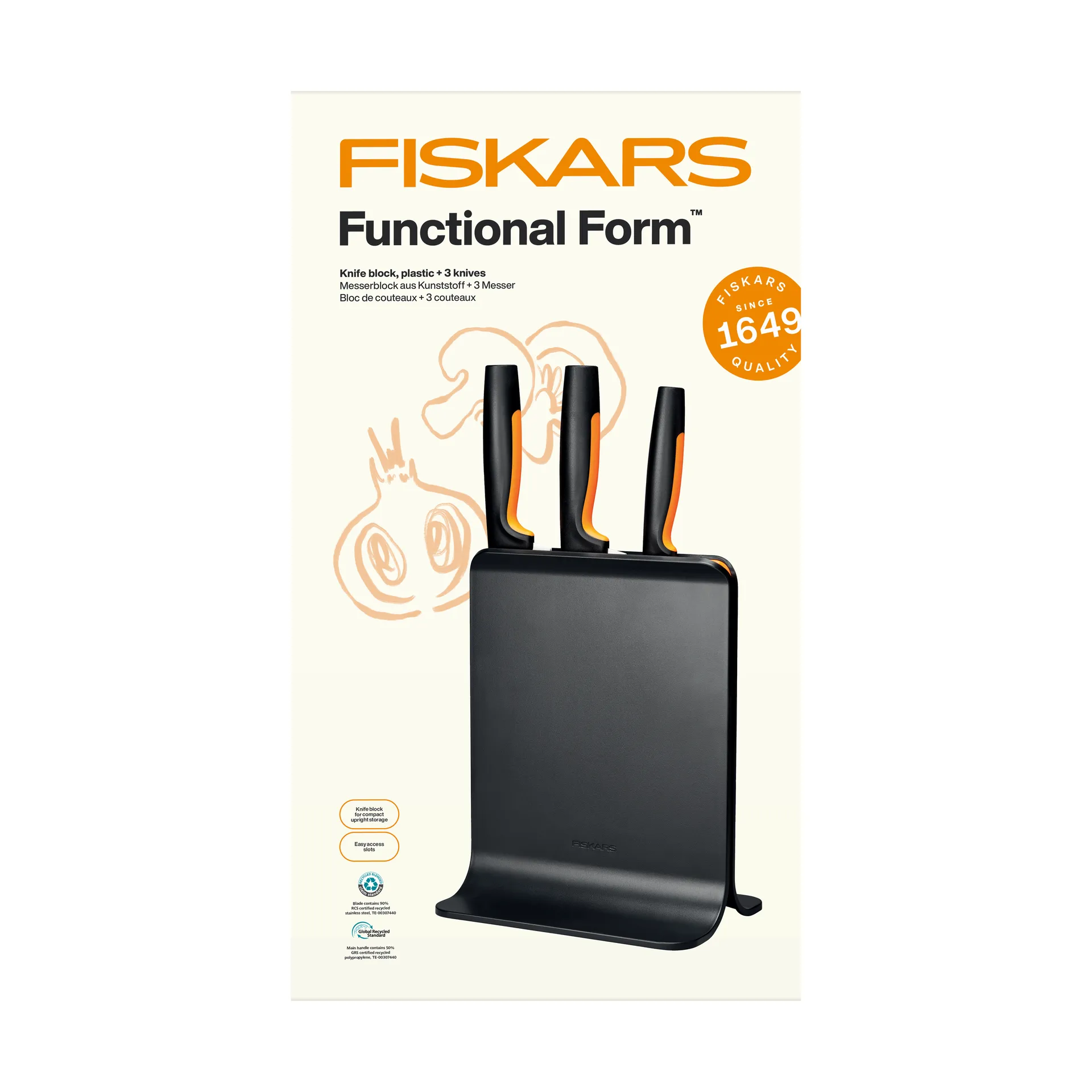 Fiskars Functional Form knivsæt med knivblok Plast, 4 dele