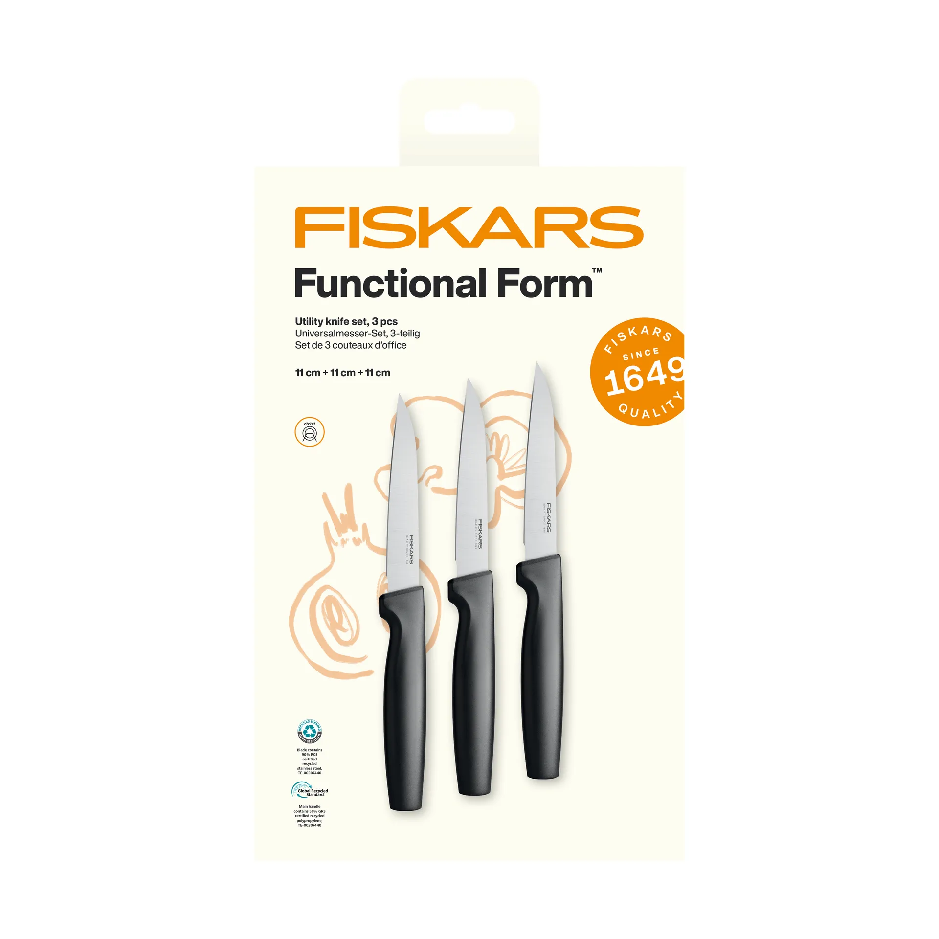 Fiskars Functional Form universalknivset Rostfritt st&aring;l, 3 delar