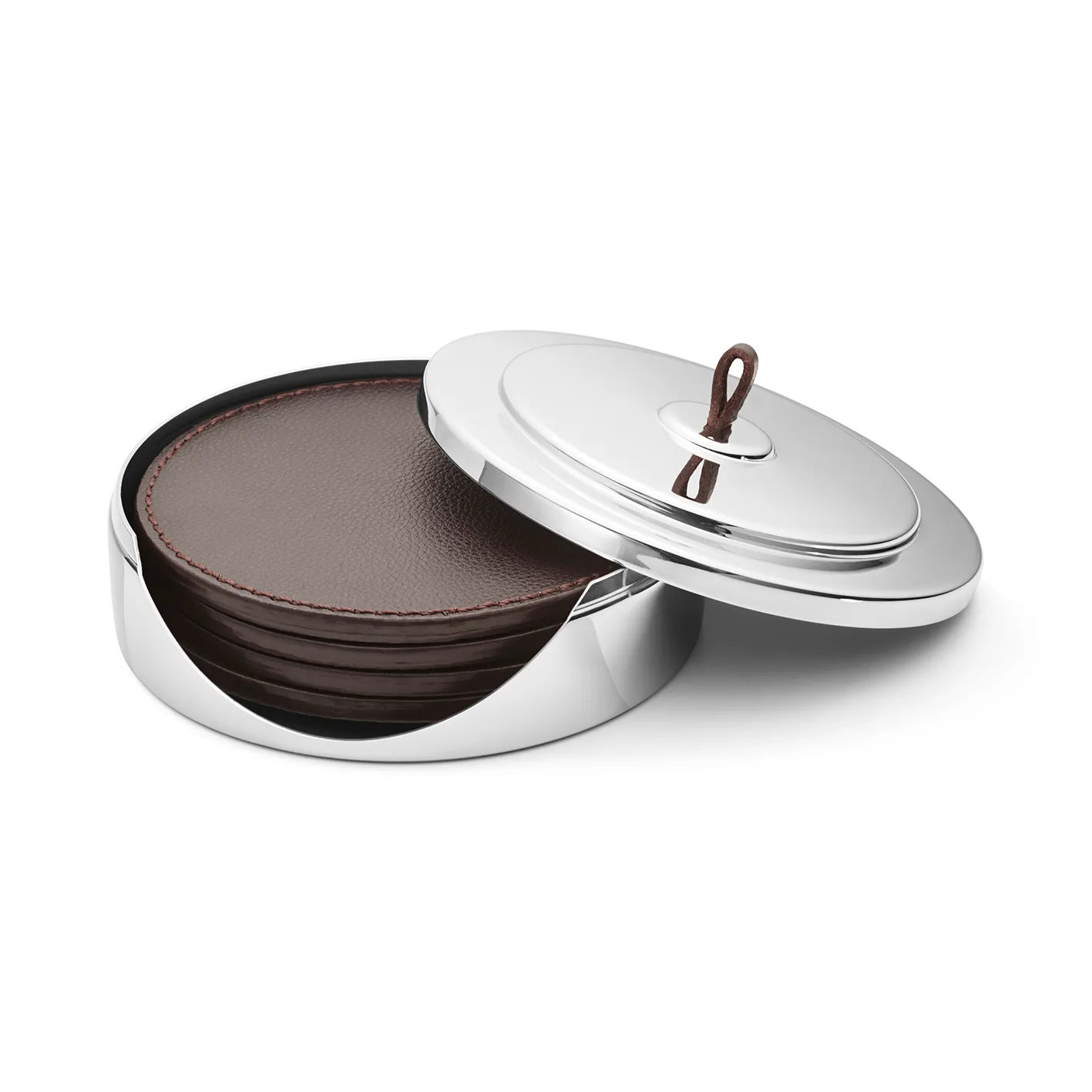 Georg Jensen Manhattan glasbrikker 4-pak Brunt læder