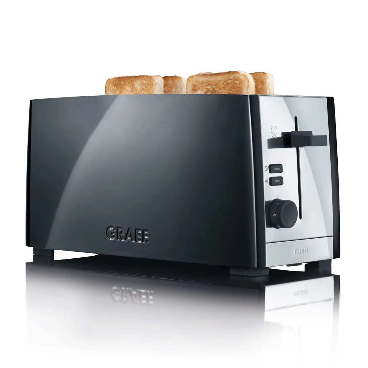 Graef TO 102, 4 skive(r), Sort, Aluminium, Rustfrit stål, Knapper, Dreje, 1380 W, 230 V