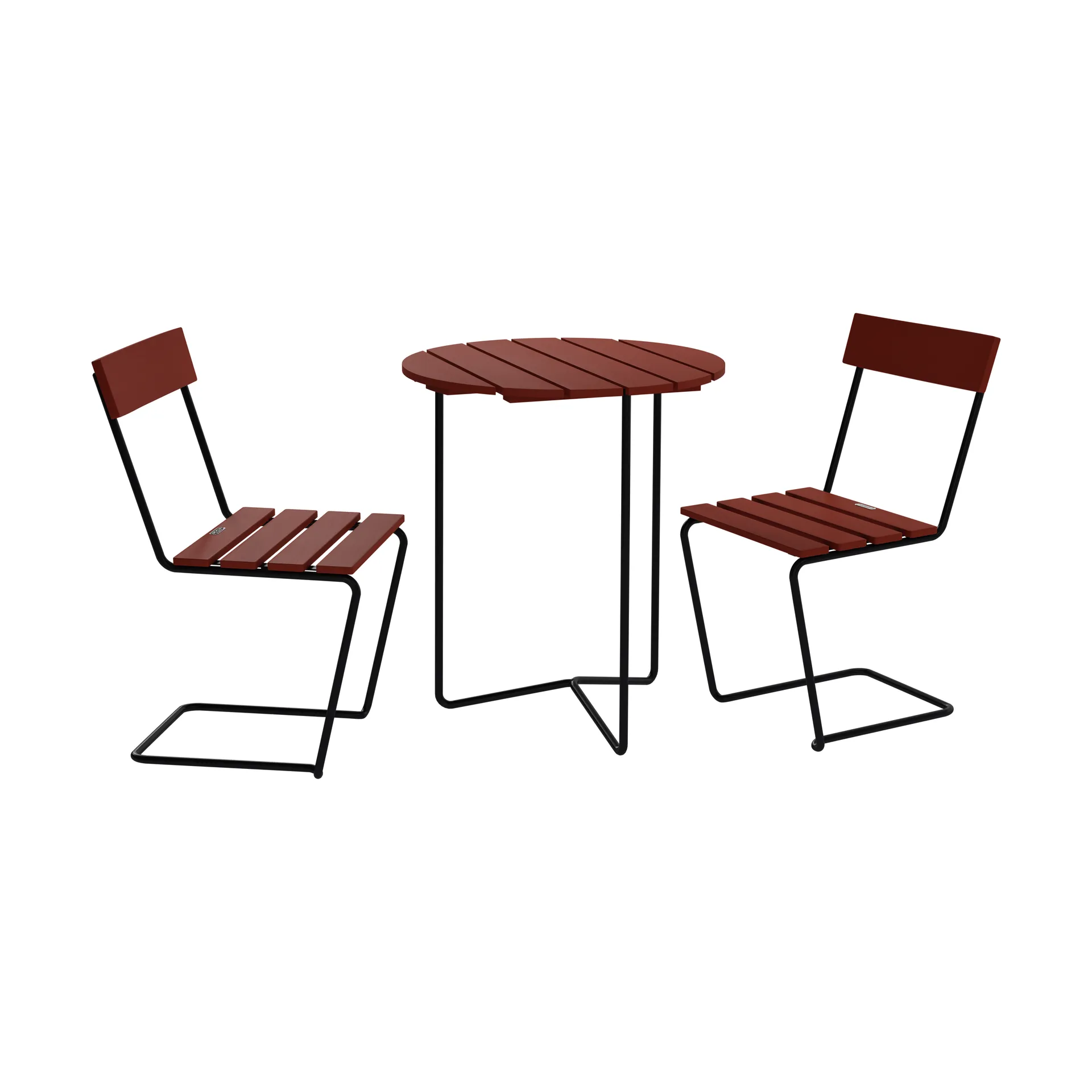 Grythyttan Stålmöbler Table 6B + 2 chaises 1 chêne rouge foncé-stativ noir