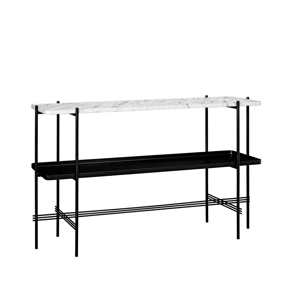 GUBI Table d’appoint TS Console cm white carrara marble, structure noire, avec plateau
