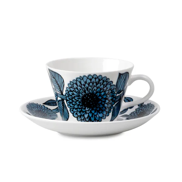 Blå Aster kaffegods kon, Kaffekopp + fat
