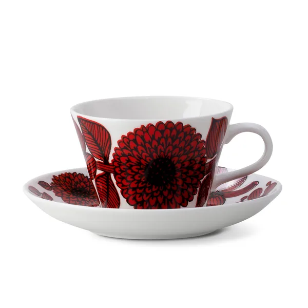 Röd Aster kaffegods, kaffekopp + fat