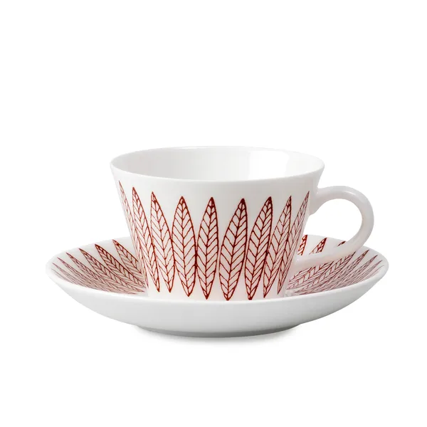 Röd Salix kaffegods, kon, Kaffekopp + fat