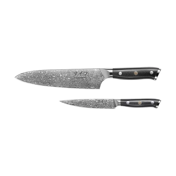 Damascus by Hâws kock- & universalknivsset 2 delar, Svart-rostfritt stål