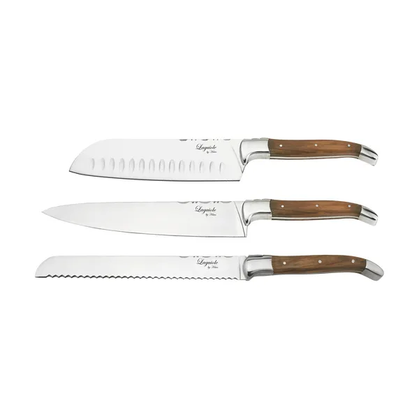 Laguiole By Hâws kockknivsset med skärbräda 4-delar, Olivträ-rostfritt stål-bambu