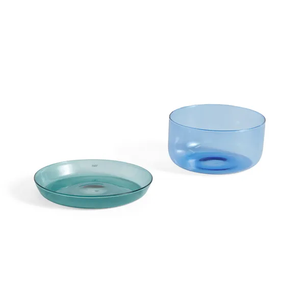 2-in-1 serveringsset skål och fat, Light blue-aqua
