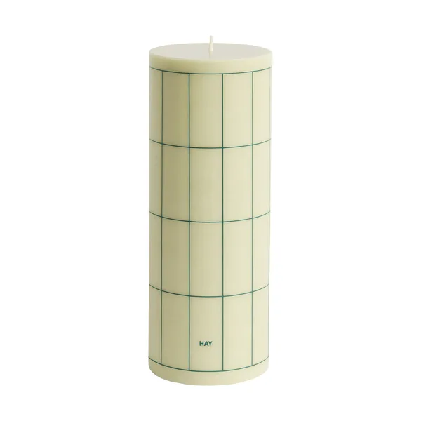 Column Candle blockljus large 25 cm, Light green with dark green grid check
