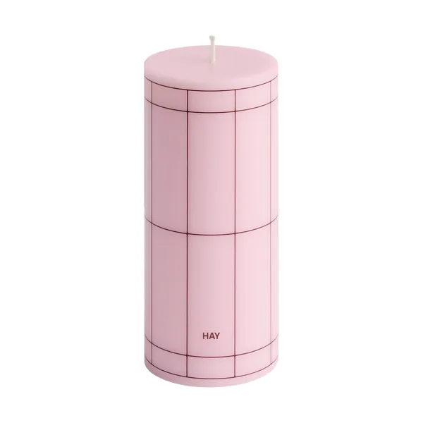 Column Candle blockljus small 15 cm, Light pink-bordeaux grid