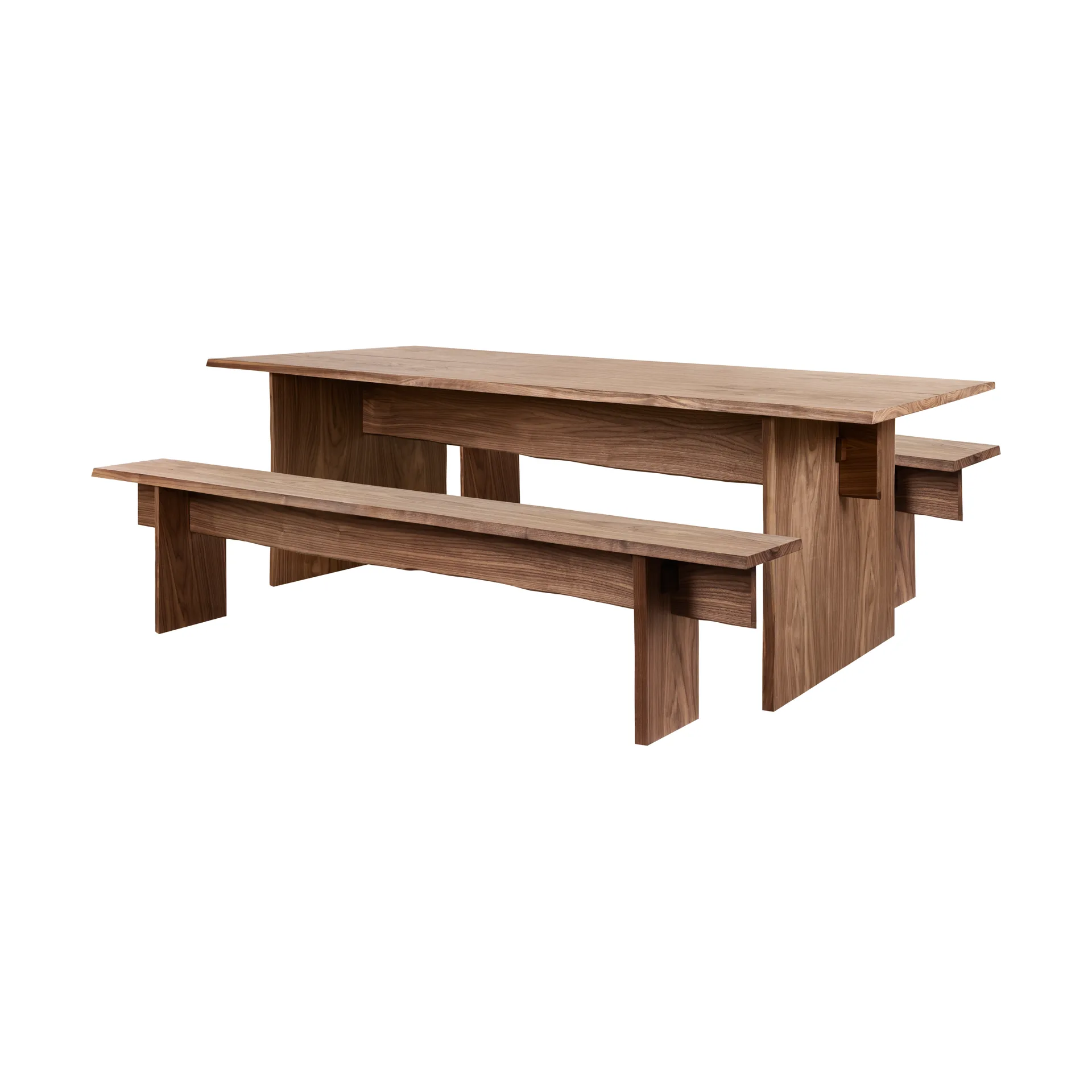 Hem Table à manger Bookmatch avec bancs Noyer