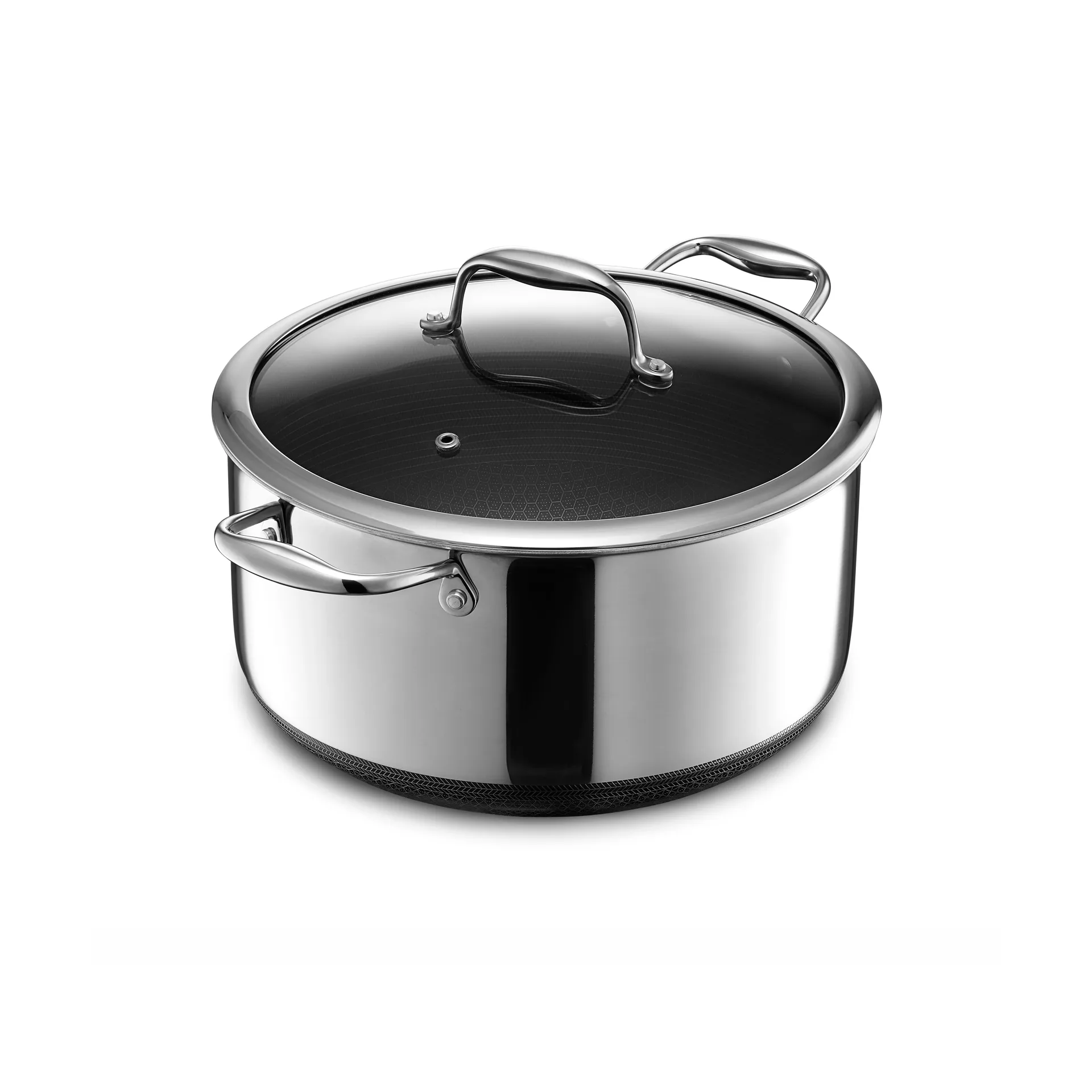 Hexclad Hexclad hybrid gryde med glaslåg 7,6 L Sølv