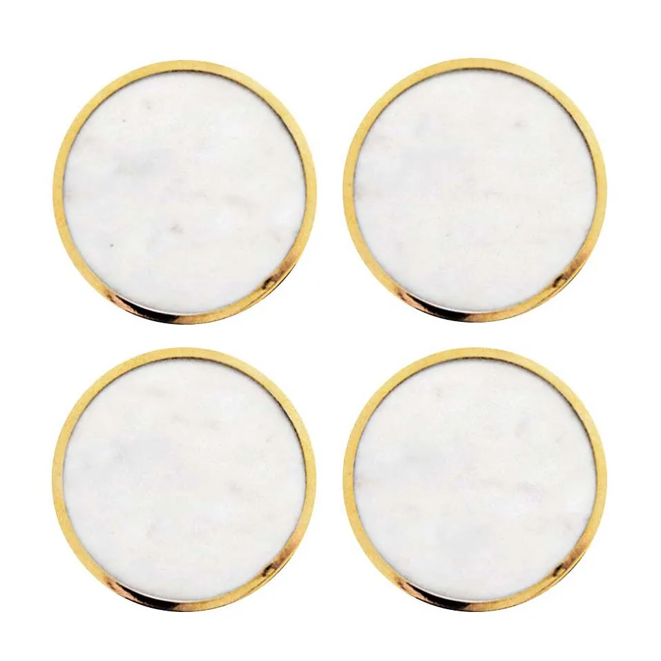 Hilke Collection Hilke Collection coasters 4-pak Hvid marmor/Solid messing billede
