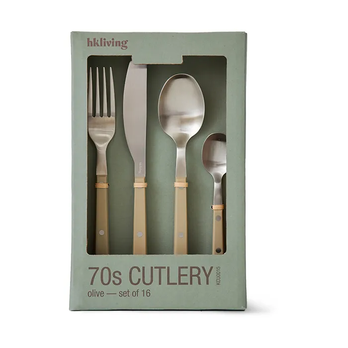 HKliving 70's bestiksæt 16 dele Olive