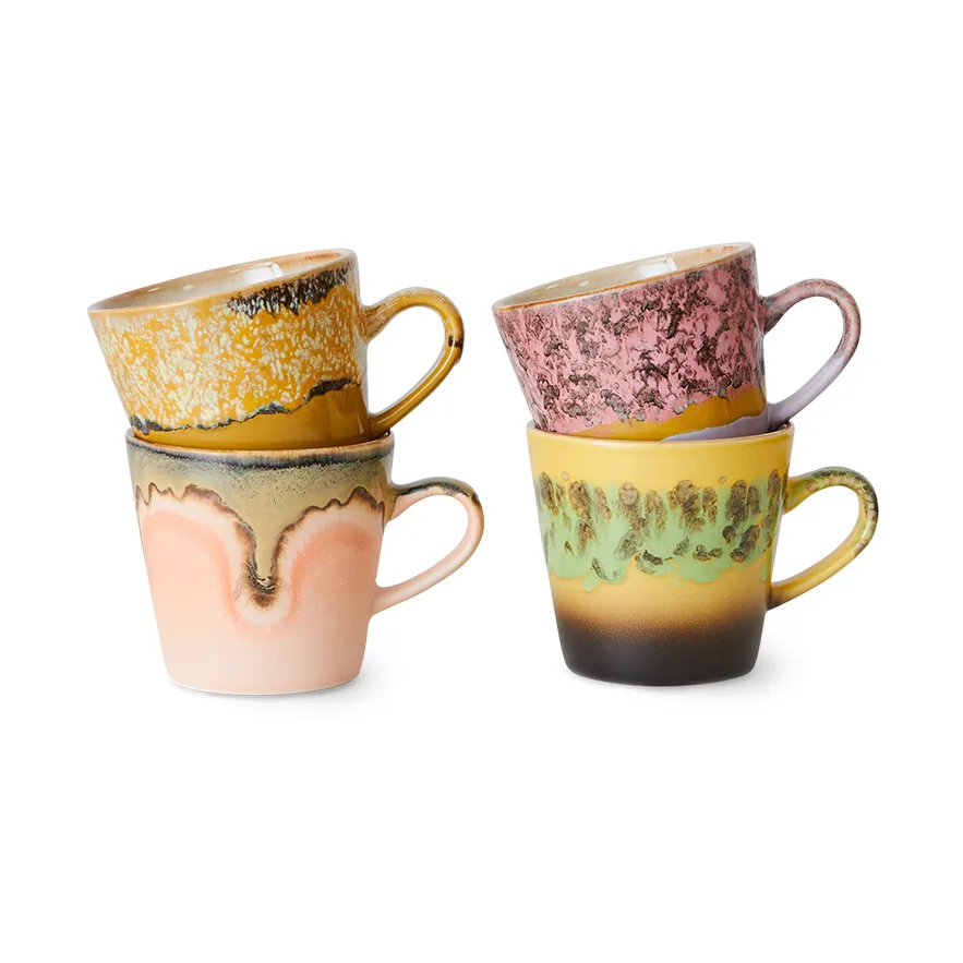 HKliving 70's ceramics Americano krus 4-pak 26 cl Radiant