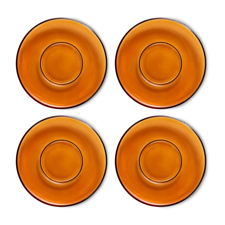HKliving 70's glassware underkop Ø10,6 cm 4-pak Amber brown