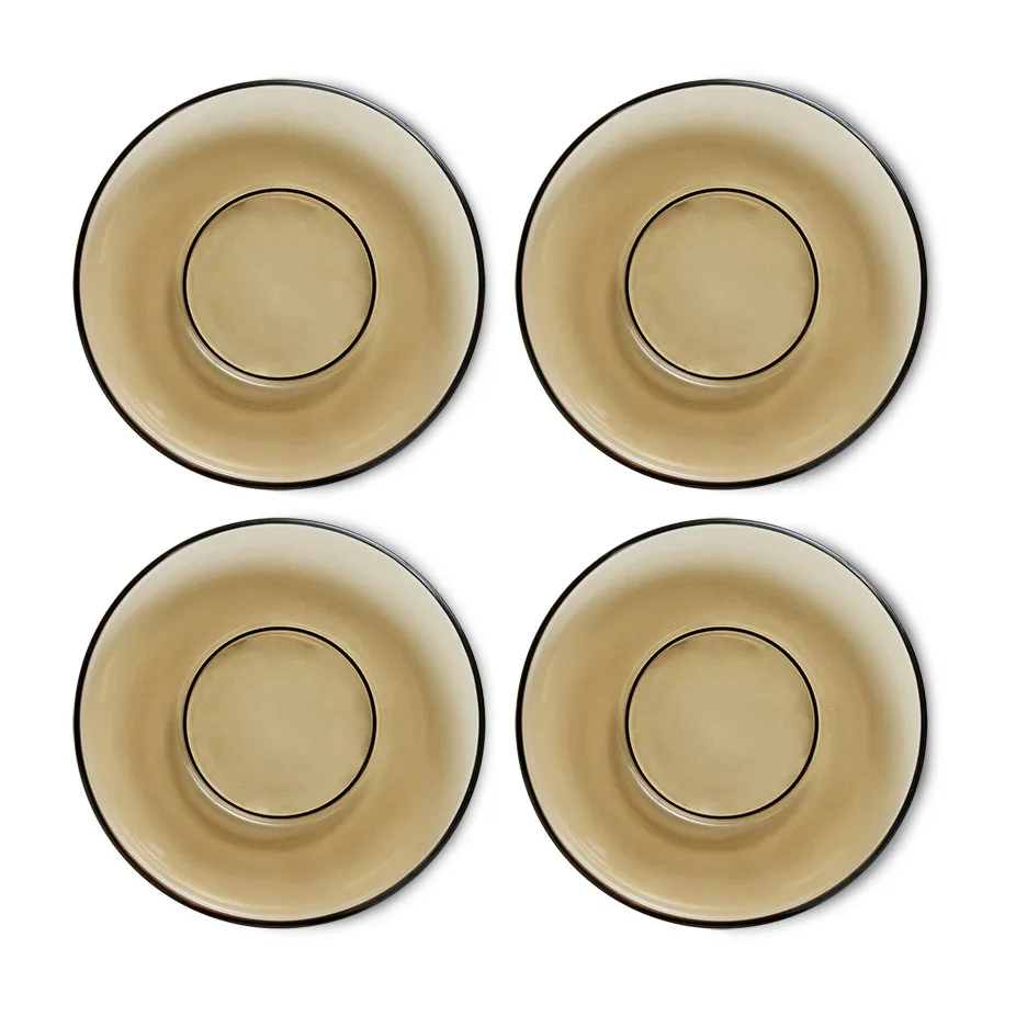 HKliving 70's glassware underkop Ø10,6 cm 4-pak Mud brown