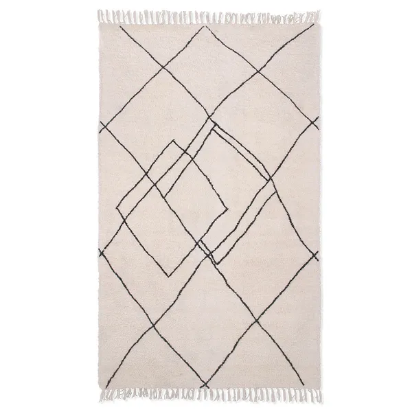 Matta Handvävd 150x240 cm, Zigzag svart