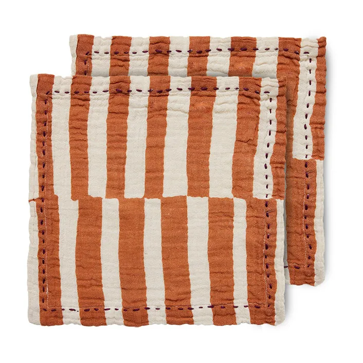 HKliving Serviette en coton Striped cm, lot de 2 Tangerine