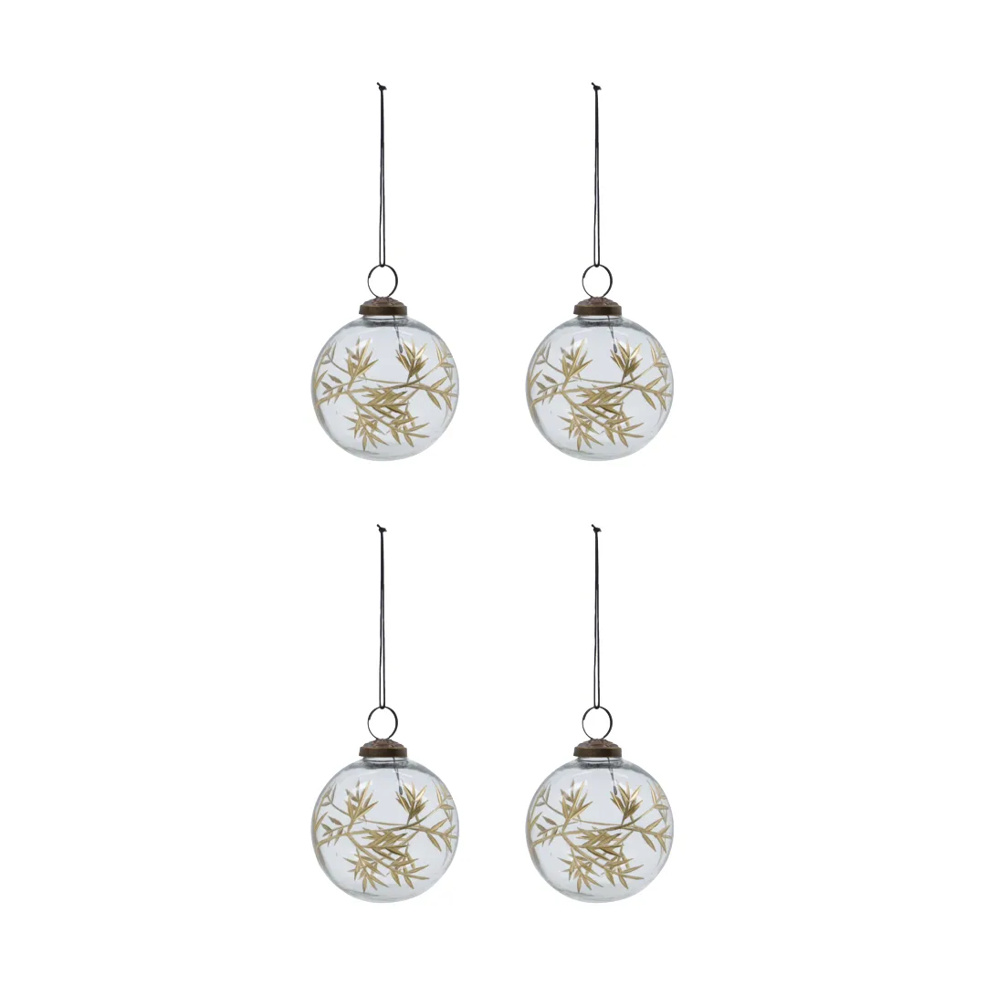 House Doctor Boule de Noël Leaf Ø7,5 cm lot de 4 Clair-or