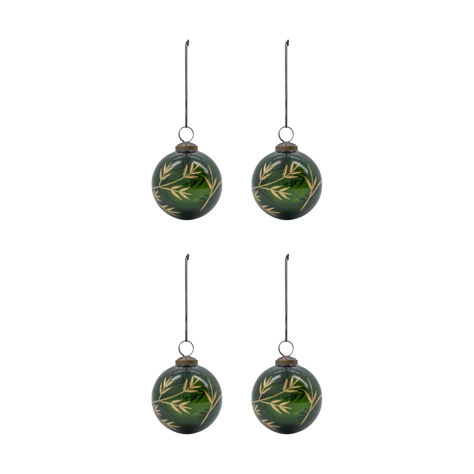 House Doctor Boule de Noël Leaf Ø7,5 cm lot de 4 Vert-or