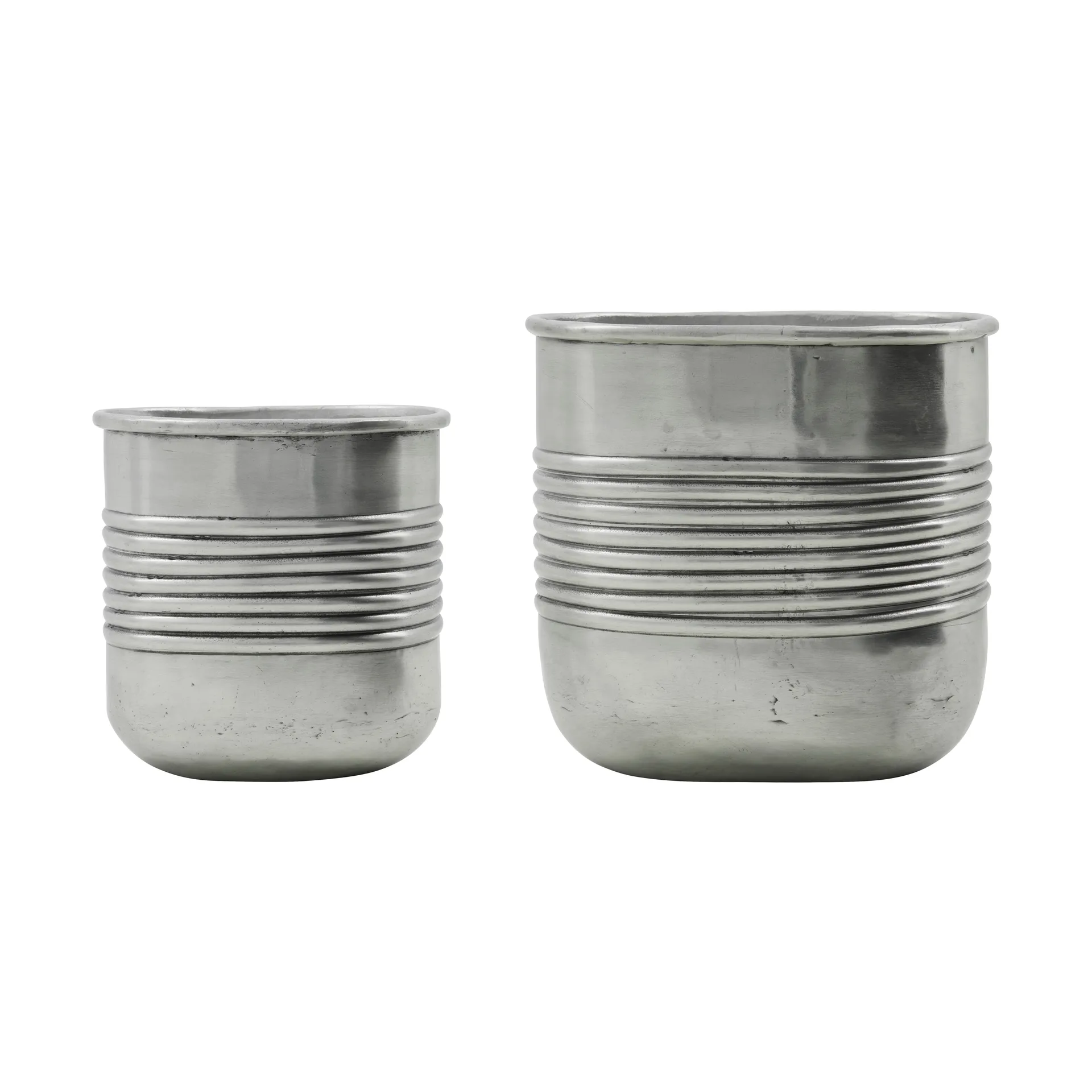 House Doctor Pot Groove aluminium ovale, 2 pièces Argent antique