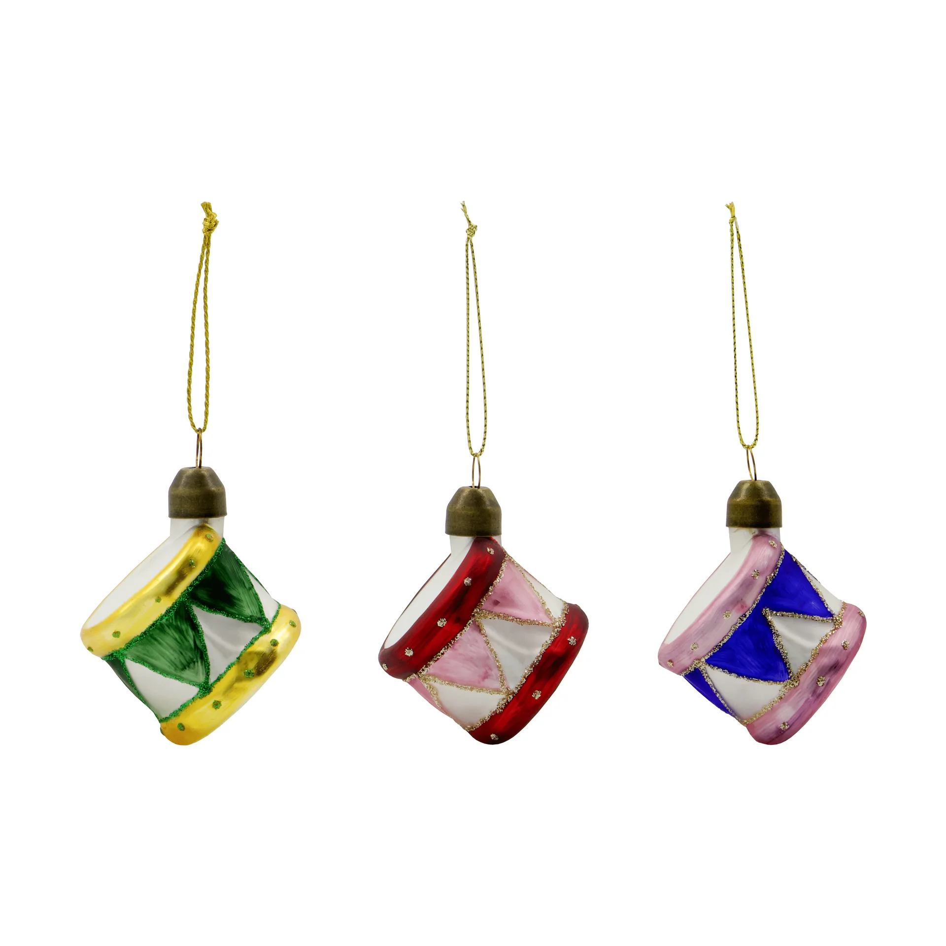 House Doctor Suspension de Noël Drum 3 pièces Bleu, vert, rouge poussiéreux