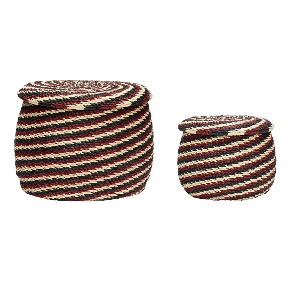 Korg rund 2-pack, Natur-svart-bordeaux
