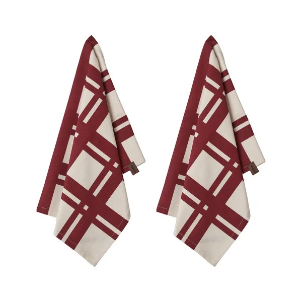 Humdakin Red Check kökshandduk 2-pack, Off white