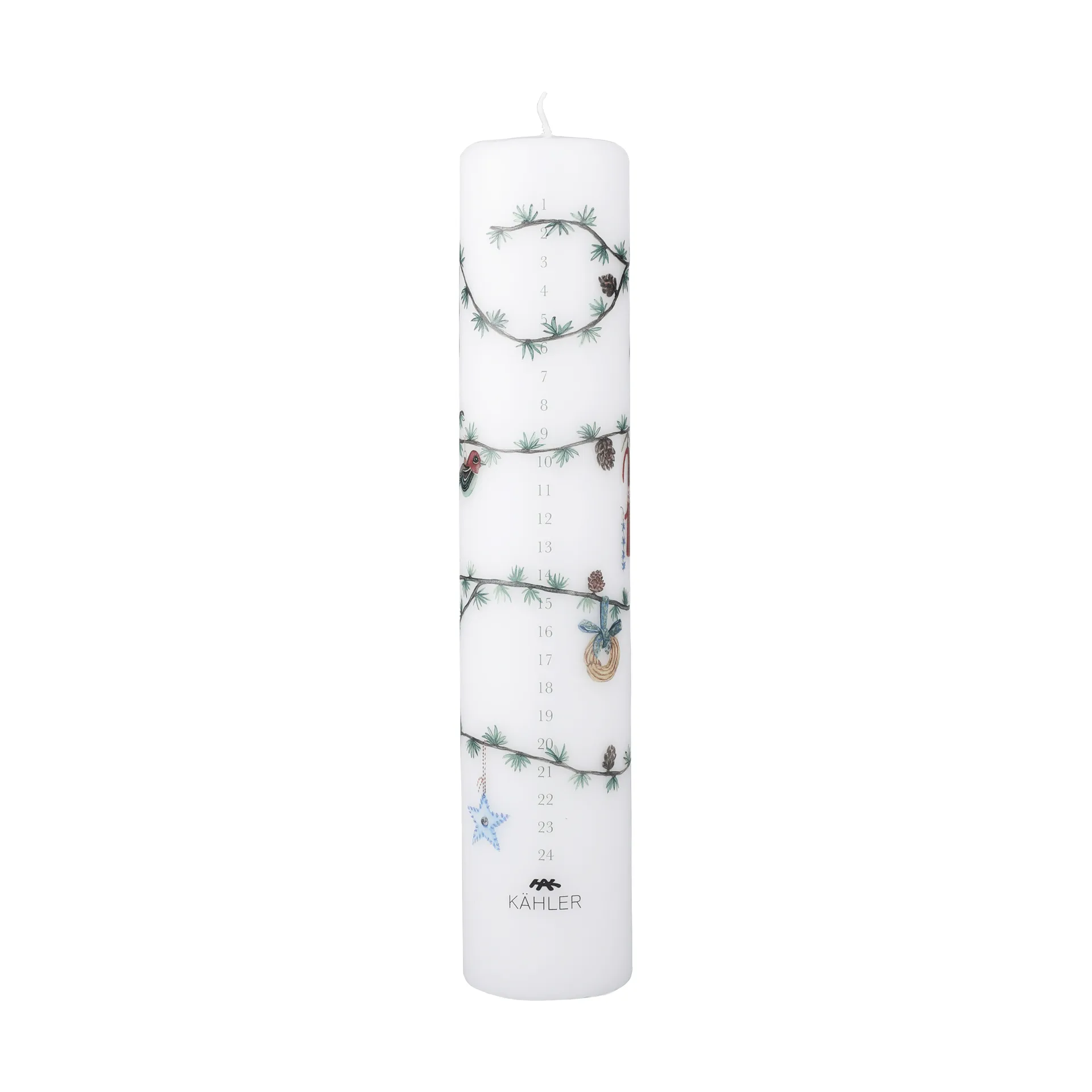 Kähler - Hammershøi Christmas Kalenderlys 2026 Ø5 cm hvid med deko