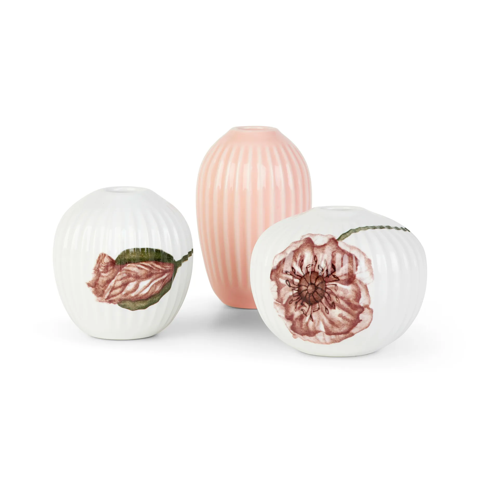 K&auml;hler Hammersh&oslash;i Poppy vase miniatyr 3 deler Hvit-dekor