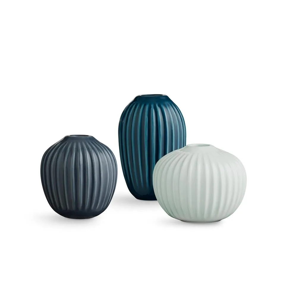Kähler Vases miniatures Hammershøi lot de 3 Vert menthe-bleu-gris anthracite