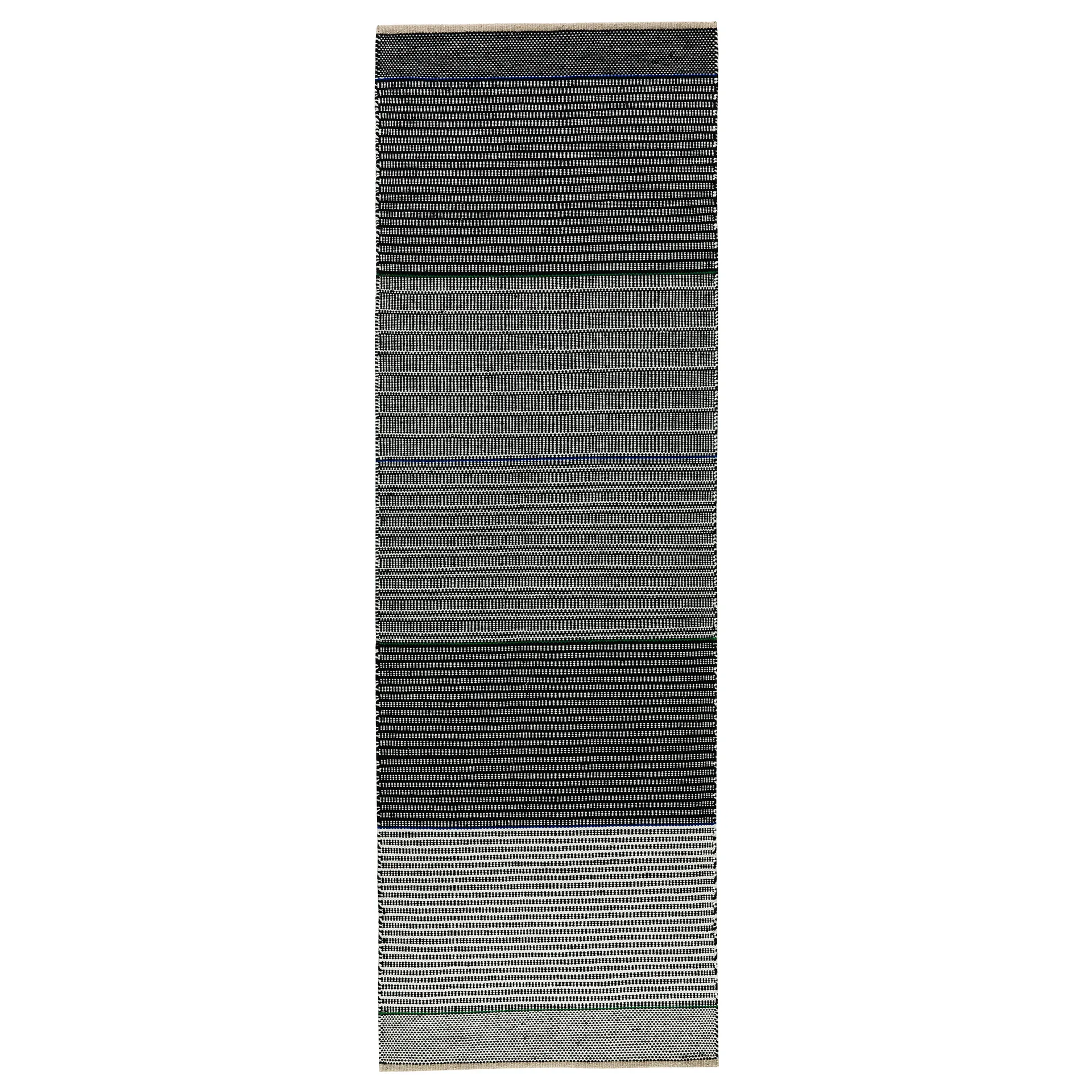 Kateha Tapis en laine Tribulus One cm Noir, blanc, bleu, vert