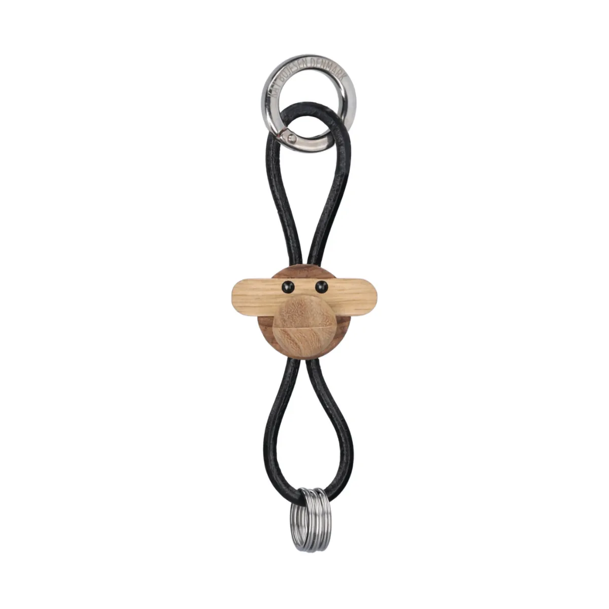 Kay Bojesen Denmark Porte-clés Kaj Bojesen singe Teck-limba, cuir noir