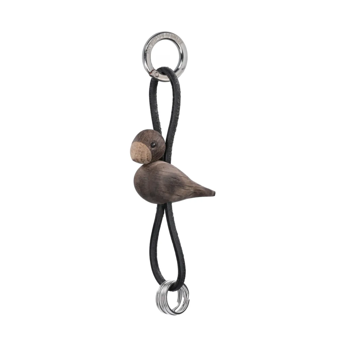 Kay Bojesen Denmark Porte-clés oiseau Kaj Bojesen Chêne fumé, cuir noir